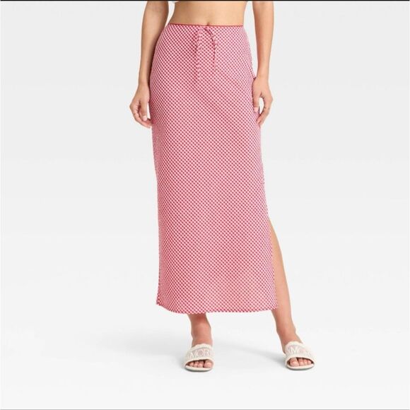 Wild Fable Red and White Plaid Maxi Picnic Skirt Size Medium New - Picture 1 of 7